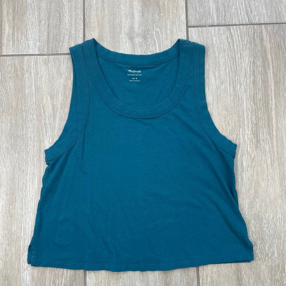 Madewell Softfade Cotton Tank Top Womens S Teal Blue Cropped Sleeveless Casual